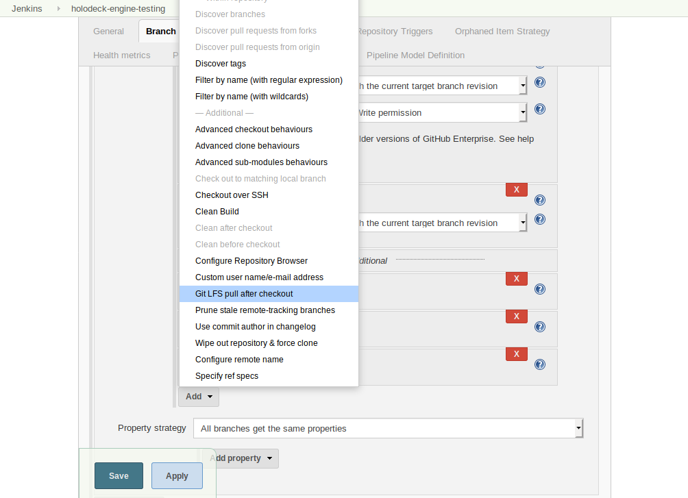 Screenshot of selecting the Git LFS Pull option in the Jenkins UI. If you're blind, sorry